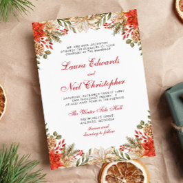 Invitación Flores rojas navidad boda de invierno