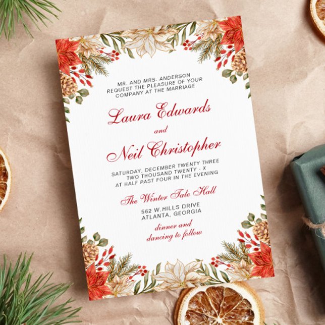 Invitación Flores rojas navidad boda de invierno (Subido por el creador)