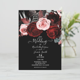 Invitación Flores Rojas Oscuras y Rosadas Vegetación Floral B