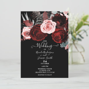 Invitación Flores Rojas Oscuras y Rosadas Vegetación Floral B