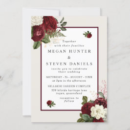 Invitación Flores rojas románticas de Borgoña elegante matrim