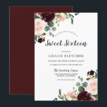 Invitación Flores rojas rosa y borgoñona dulce 16 Fiestas<br><div class="desc">Invitación de 16 fiestas color rosa y borgoña Flores rojas Véase colección de coincidencias en Nest Store y Nest</div>