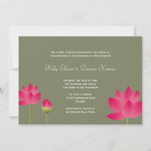 Invitación Flores rojas rosadas de loto té moderno boda verde