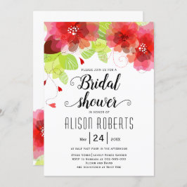 Invitación Flores rojas, rosadas etéreas boda ducha de novia