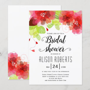 Invitación Flores rojas, rosadas etéreas boda ducha de novia