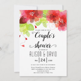Invitación Flores rojas, rosadas etéreas, bodas parejas ducha