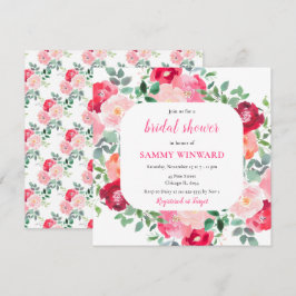 Invitación Flores rojas rosadas románticas duchas de novias