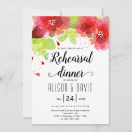 Invitación Flores rojas, rosas, boda de ensayo cena