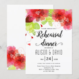 Invitación Flores rojas, rosas, boda de ensayo cena