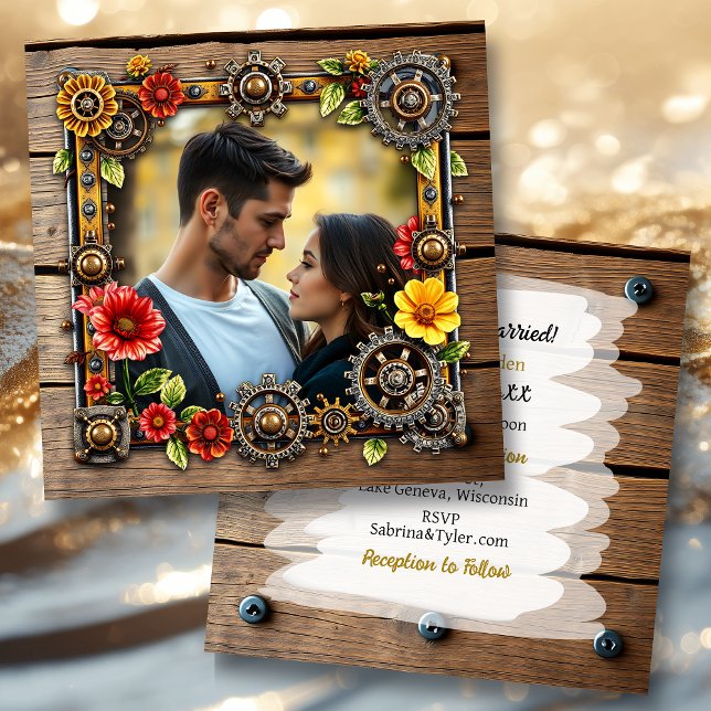 Invitación Flores rojas Steampunk Boda personalizado (Subido por el creador)