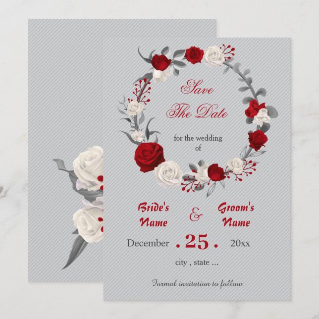 Invitación flores rojas y blancas cortaron la cita (Anverso / Reverso)