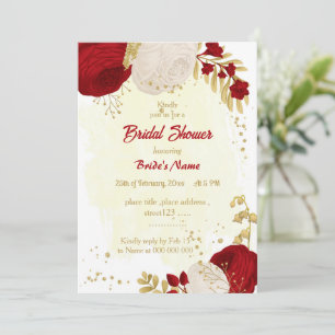 Invitación flores rojas y blancas oscuras ducha de novia dora
