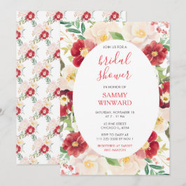 Invitación Flores rojas y crema románticas duchas de novias