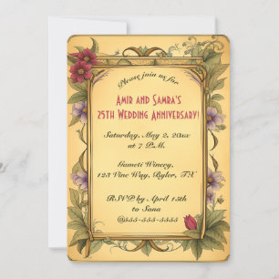 Invitación Flores rojas y enredaderas verdes editables