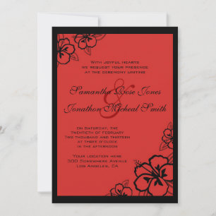 Invitación Flores rojas y negras hibiscus, casamiento persona