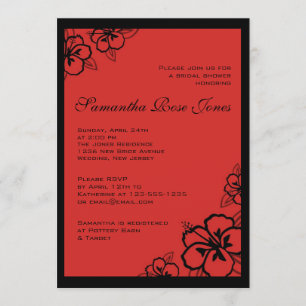 Invitación Flores rojas y negras hibiscus en la ducha de novi