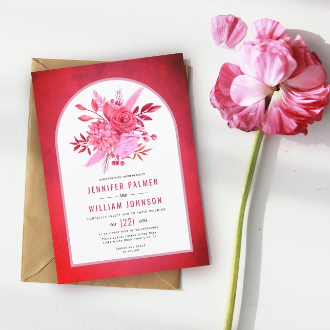 Invitación Flores rojas y rosas y boda de arco (Subido por el creador)