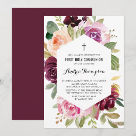 Invitación Flores Rojizas de Otoño Primera Comunión