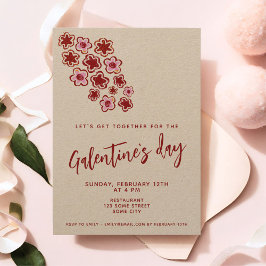 Invitación Flores Rojo Rosa Amigas Día de Galentine Kraft