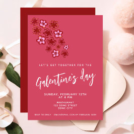 Invitación Flores Rojo Rosa Amigas Día de Galentine`s