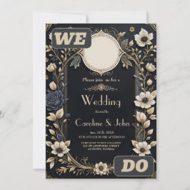 Invitación Flores románticas brillantes sobre un fondo azul p