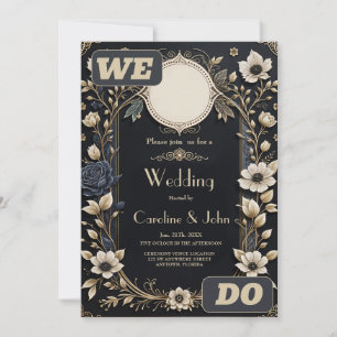 Invitación Flores románticas brillantes sobre un fondo azul p