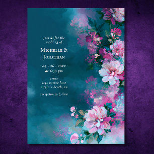 Invitación Flores románticas de color rosa y azul turquesa   
