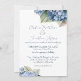 Invitación Flores románticas de hortensias azules