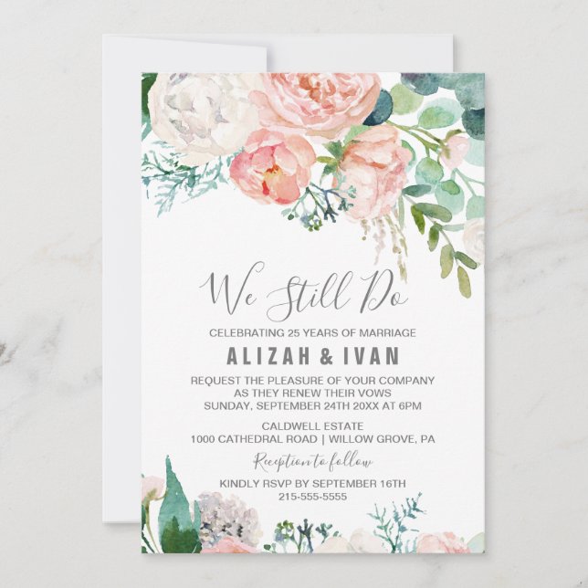 Invitación Flores románticas de peones prometen renovación (Anverso)