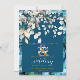 Invitación Flores románticas florales blancas y suaves azules