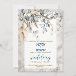 Invitación Flores románticas florales blancas y suaves azules