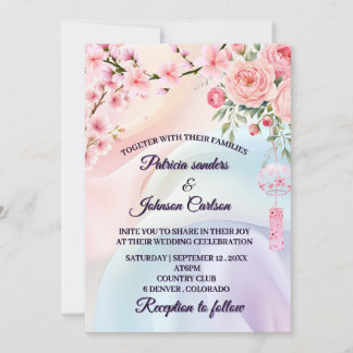 Invitación Flores románticas pastel, diseño de boda de jardín