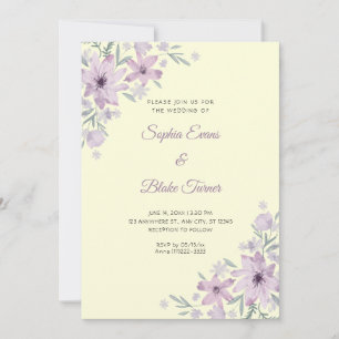Invitación Flores Románticas Purpúreas Florales Amarillas Bod