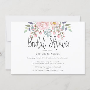 Invitación Flores rosa acuarela caligrafía ducha de novia