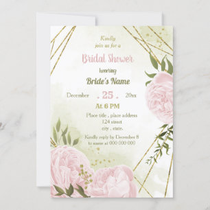 Invitación flores rosa asombrosas verde ducha de novia