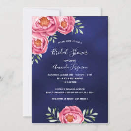 Invitación Flores rosa azul de la marina Ducha de novia