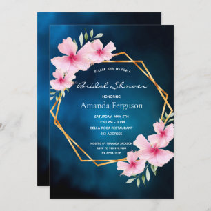 Invitación Flores rosa azul geométrico Bridal Shower