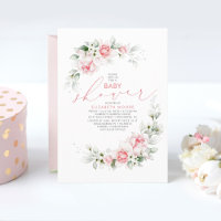 Flores rosa claras y suaves y Baby Shower verde