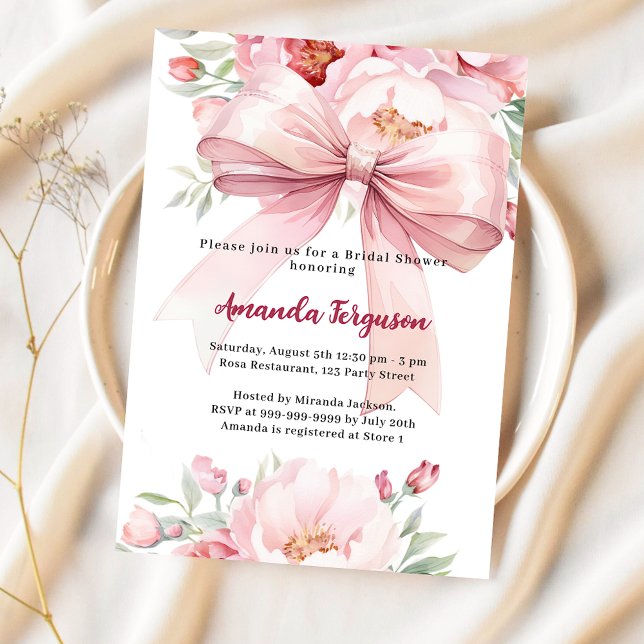 Invitación Flores rosa de vaca elegante Ducha de novia (Subido por el creador)