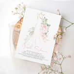 Invitación Flores rosa elegantes y ducha de novia verde<br><div class="desc">Flores rosas y suaves e invitaciones a la ducha de novias con vestido boda</div>