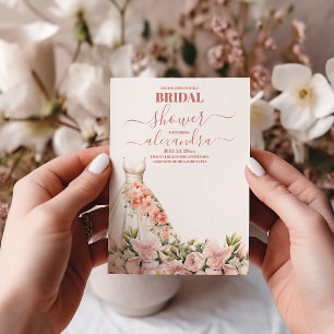 Invitación Flores rosa elegantes y ducha de novia verde