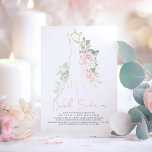 Invitación Flores rosa elegantes y ducha de novia verde<br><div class="desc">Flores rosas y suaves e invitaciones a la ducha de novias con vestido boda</div>