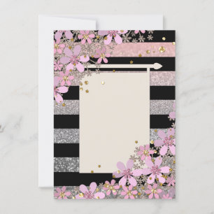 Invitación Flores rosa floral polka dorado puntos de rayas