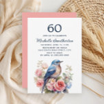 Invitación Flores rosa pájaro azul 60 cumpleaños<br><div class="desc">Elegante pájaro azul y flores color de agua rosada 60 cumpleaños invitación a la fiesta. Contáctame para obtener ayuda con tus personalizaciones o para solicitar productos adicionales de correspondencias o coordinación de Zazzle para tu celebración.</div>