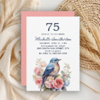 Flores rosa pájaro azul 75 cumpleaños