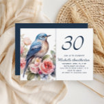 Invitación Flores rosa pájaro azul cumpleaños número 30<br><div class="desc">Elegante pájaro azul y flores color de agua rosa invitación a la fiesta de cumpleaños número 30. Contáctame para obtener ayuda con tus personalizaciones o para solicitar productos adicionales de correspondencias o coordinación de Zazzle para tu celebración.</div>