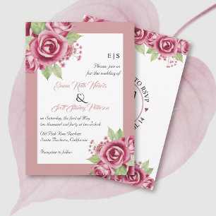 Invitación Flores rosa rosadas, boda floral con código QR
