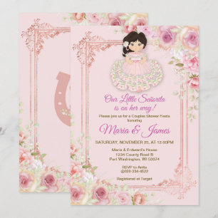 Invitación Flores rosa Rubor Fiesta mexicana Ducha de parejas