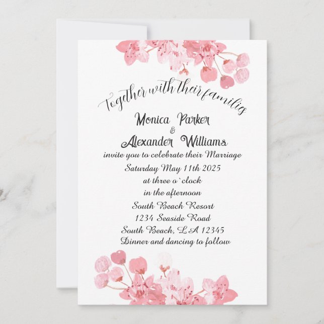 Invitación Flores rosa Sakura japonesas con flores de cerezo (Anverso)
