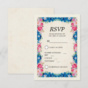 Invitación Flores rosa y azul Fancy Elegant RSVP